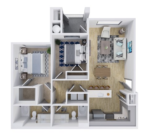 Floor plan for 2 beds, 2 baths, 1072 sqft